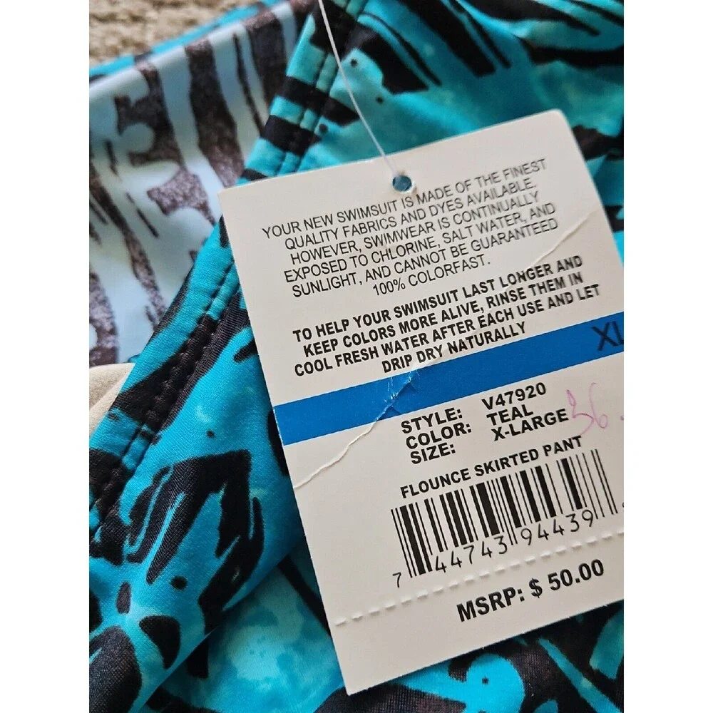 NWT 24th & Ocean Turquoise Brown Mid Waist Skirted Hipster Bikini Swim Bottom XL - Picture 6 of 10